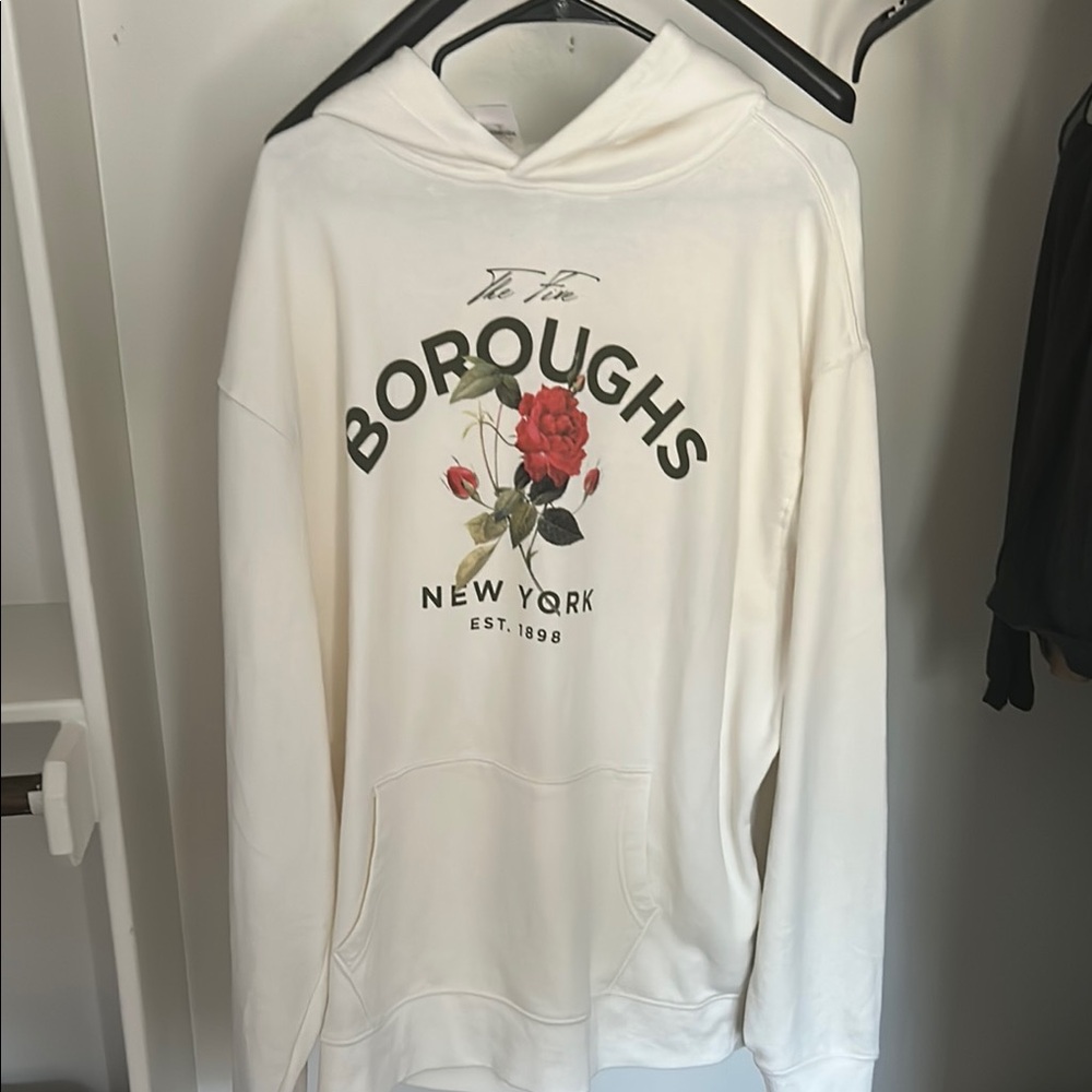 White Hoodie with Floral Graphic